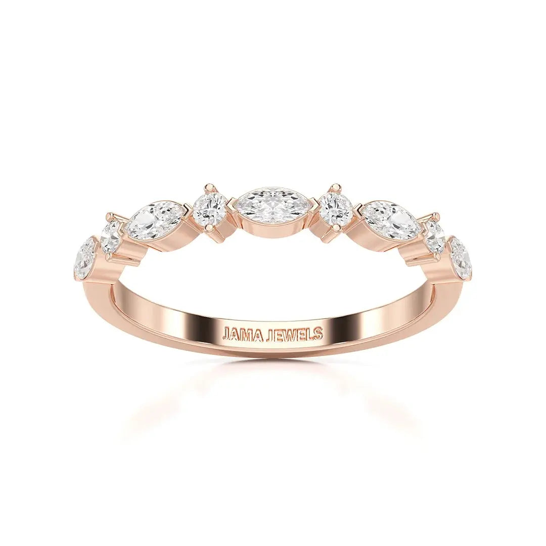 0.45 CT Marquise & Round Cut Lab Diamond Half Eternity Ring