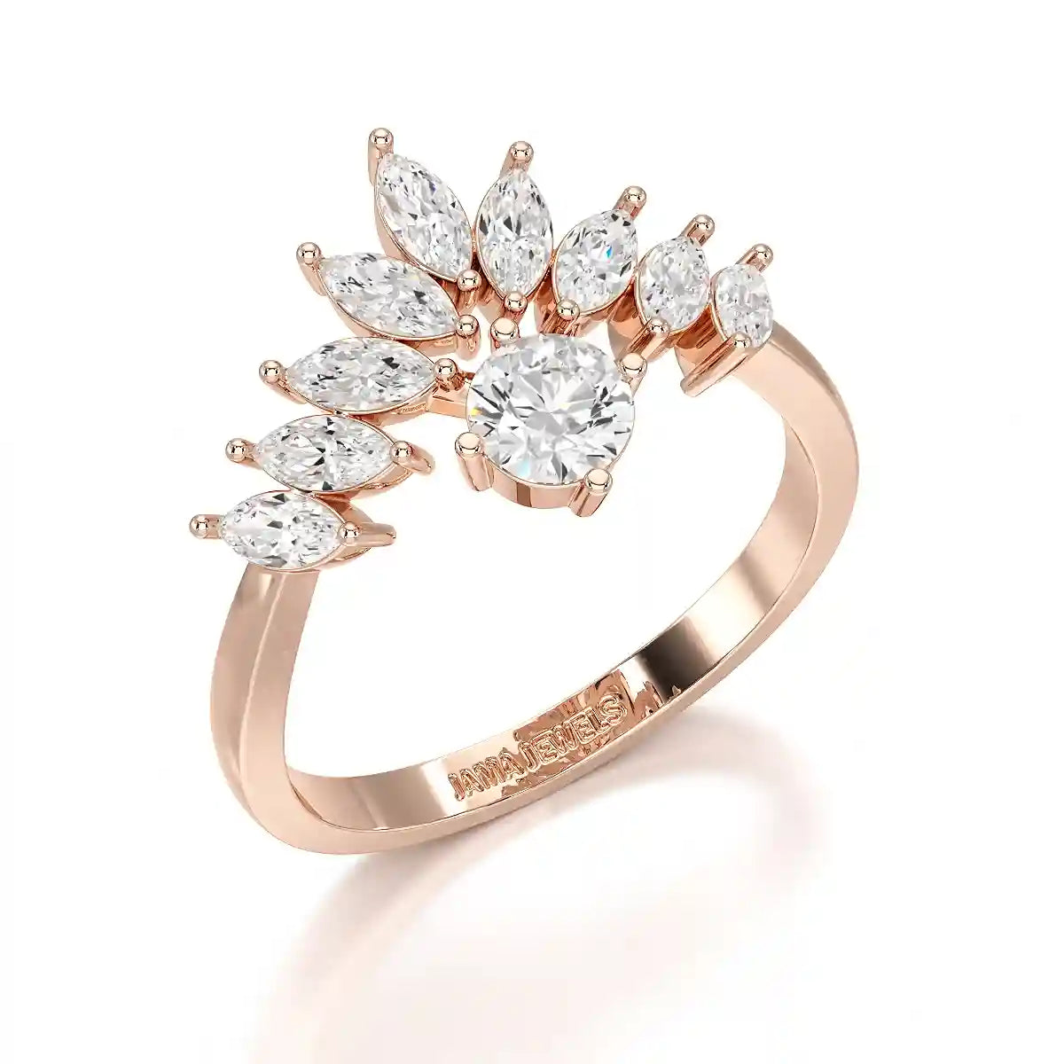 0.95 CT Cluster Ring with Marquise & Round Cut Lab Diamonds