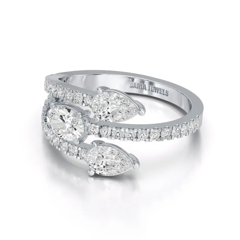 1.35 CT Three Row Diamond Bypass Ring Jama Jewels