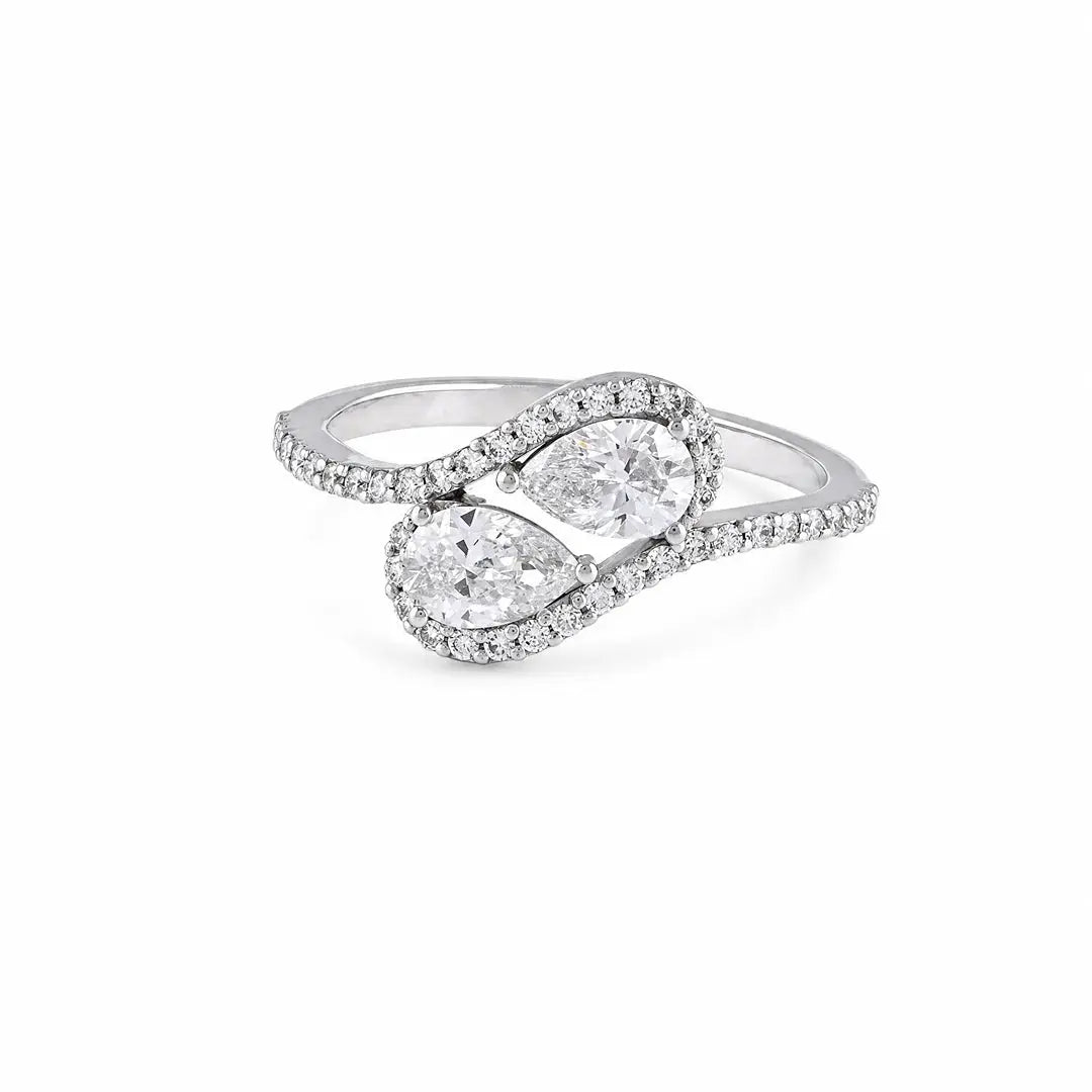 0.95 CT Pear Bypass Pavé Diamond Ring