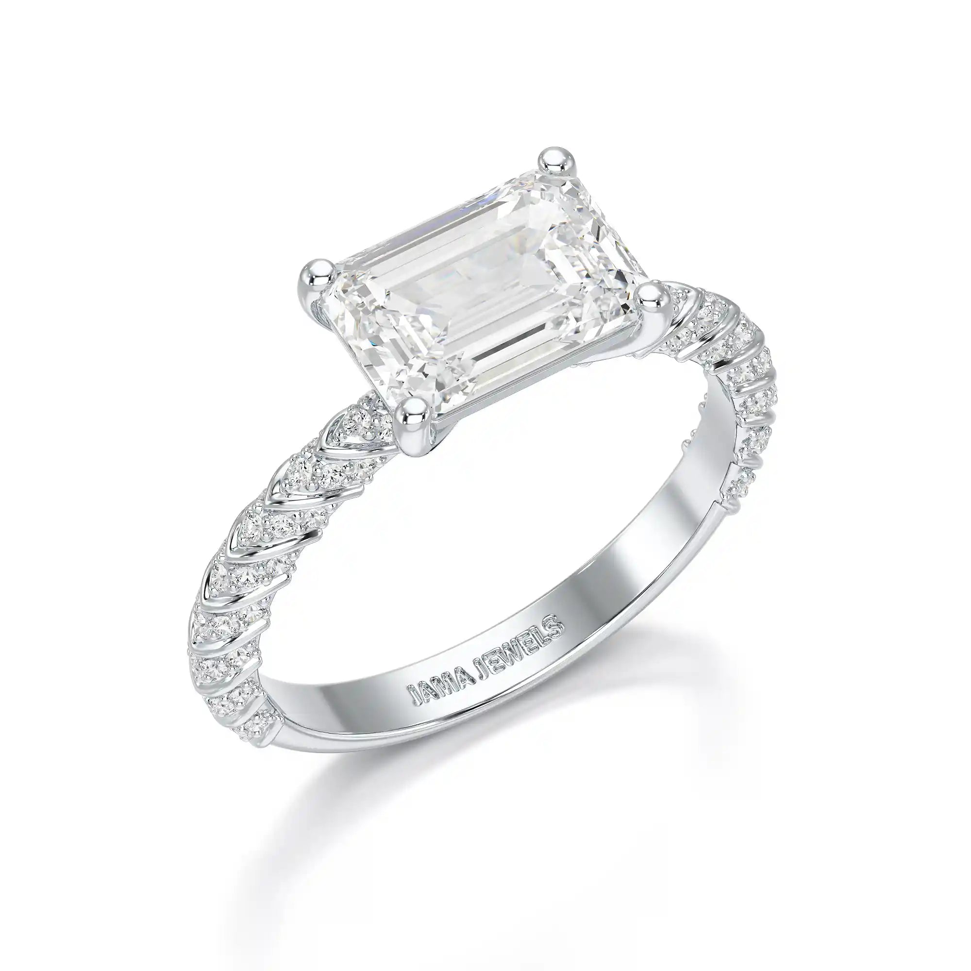 2.40 CT Straight Emerald Cut Lab Diamond Ring