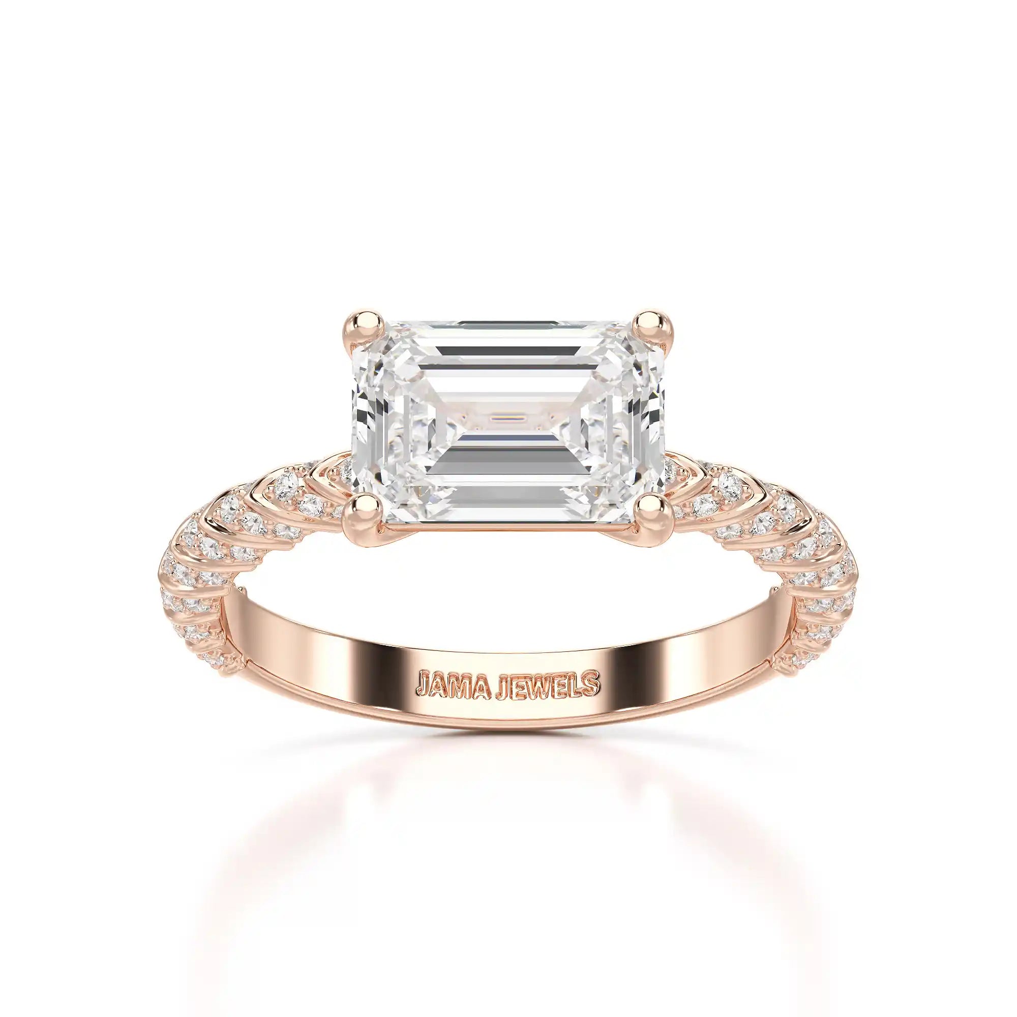 2.40 CT Straight Emerald Cut Lab Diamond Ring