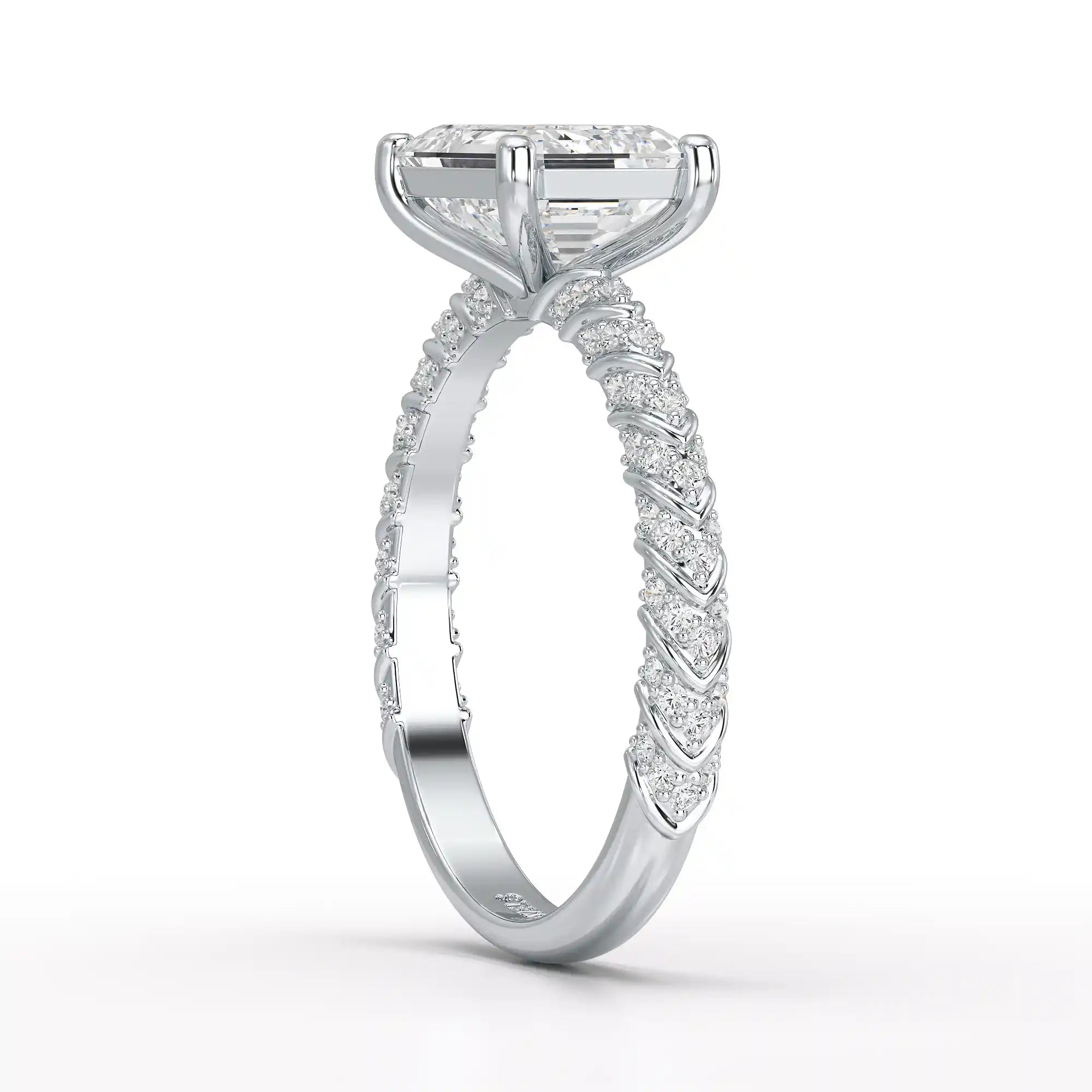 2.40 CT Straight Emerald Cut Lab Diamond Ring