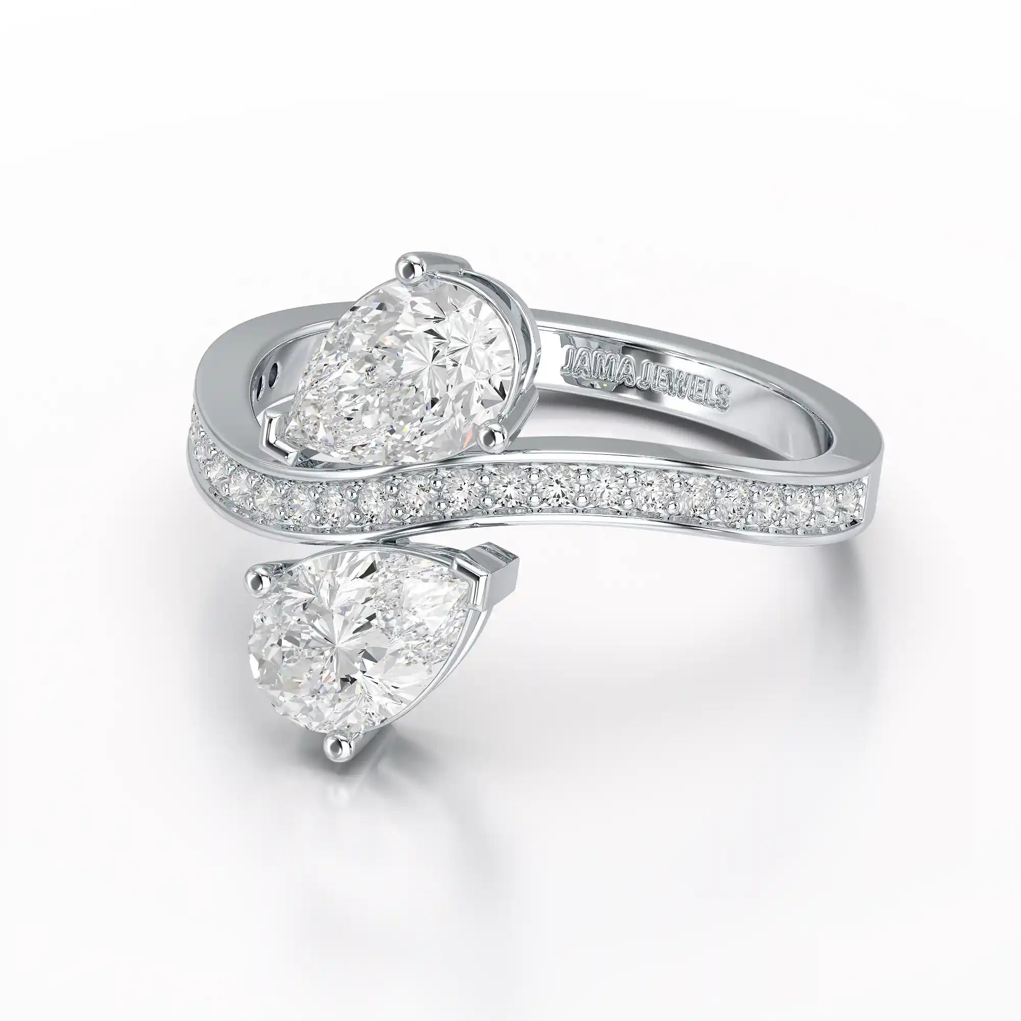 1.55 CT Two Stone Pear Cut Ring with Round Cut Side Diamonds