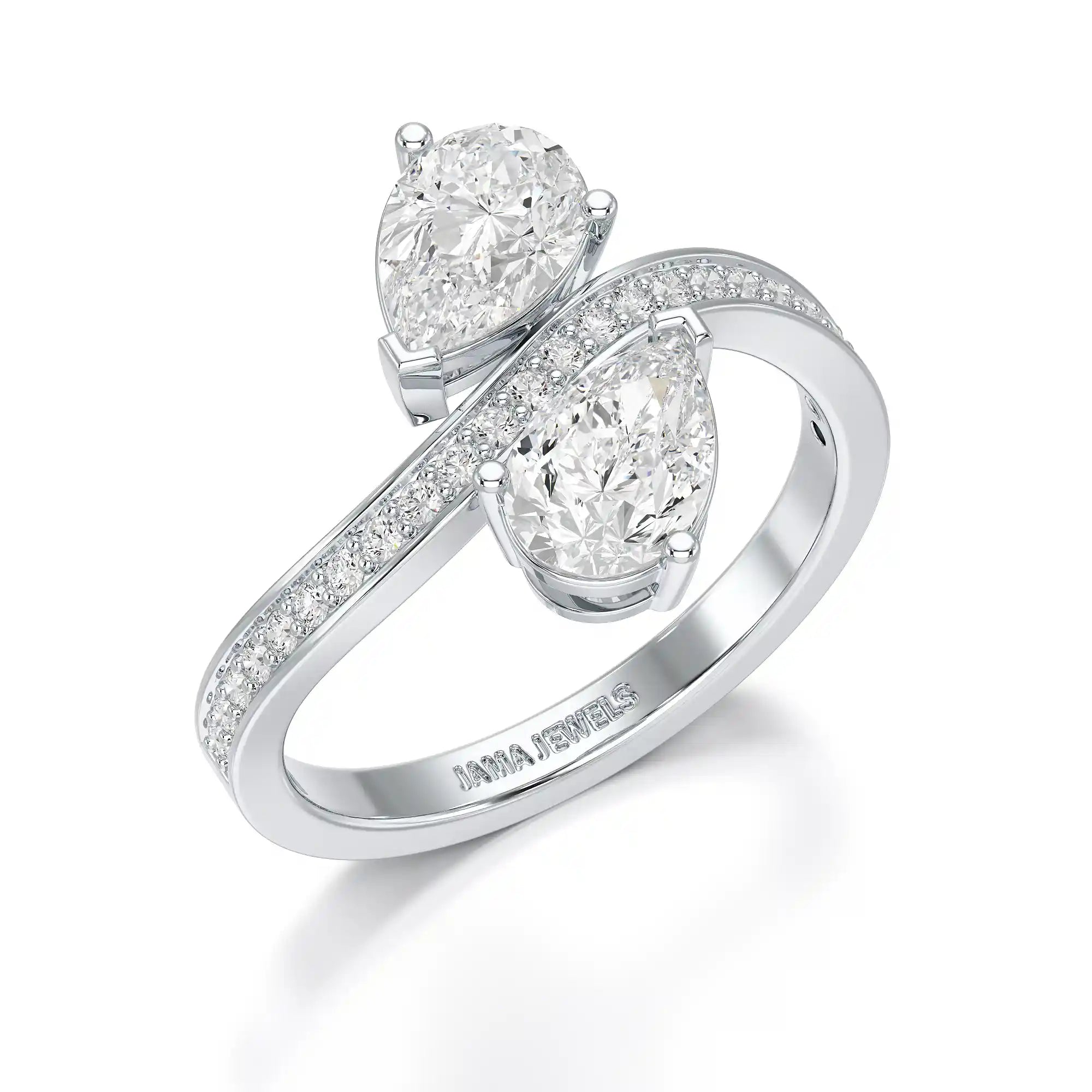 1.55 CT Two Stone Pear Cut Ring with Round Cut Side Diamonds