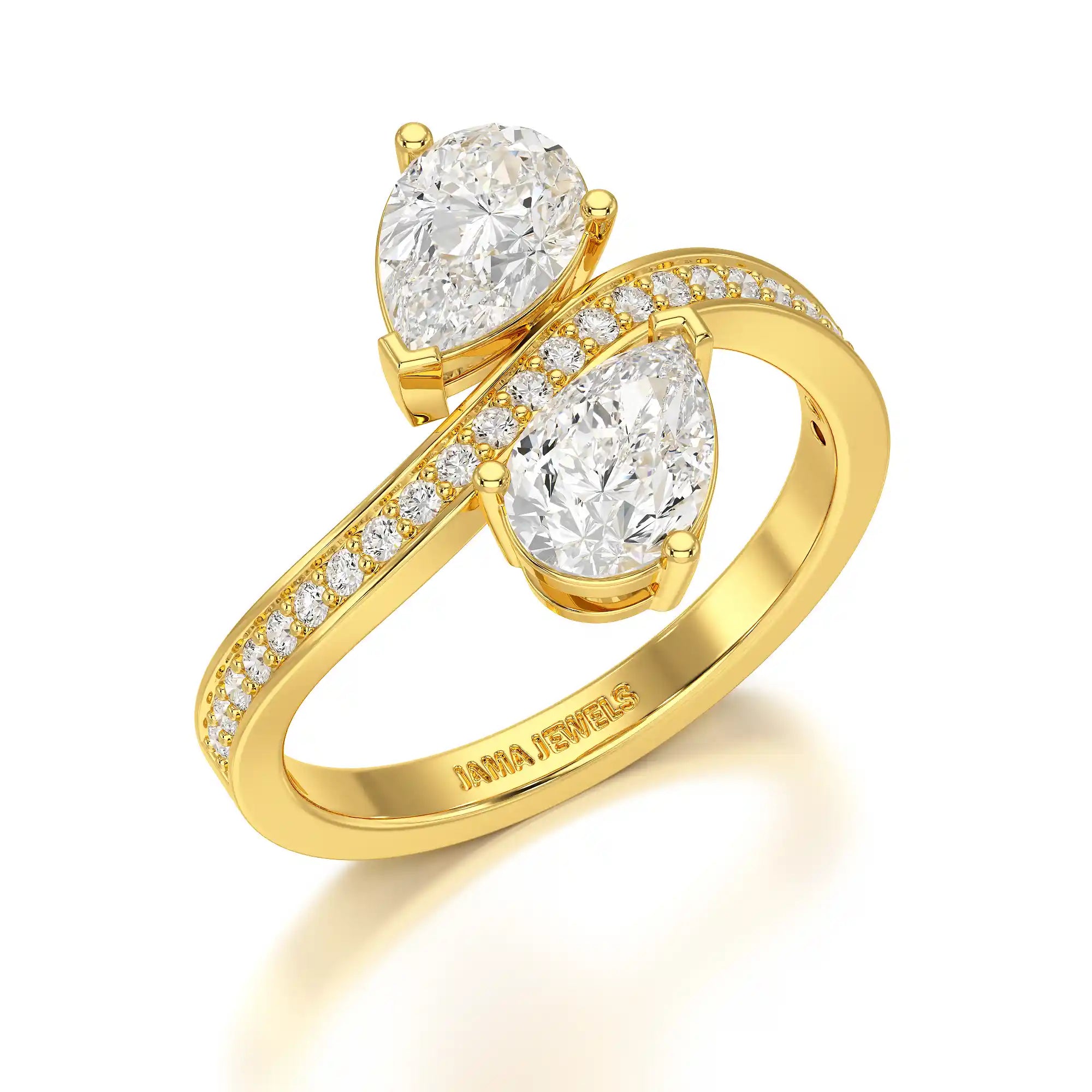 1.55 CT Two Stone Pear Cut Ring with Round Cut Side Diamonds