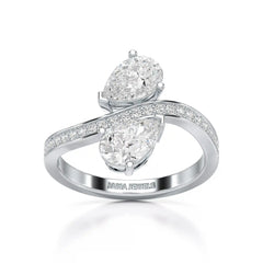 1.55 CT Two Stone Pear Cut Ring with Round Cut Side Diamonds