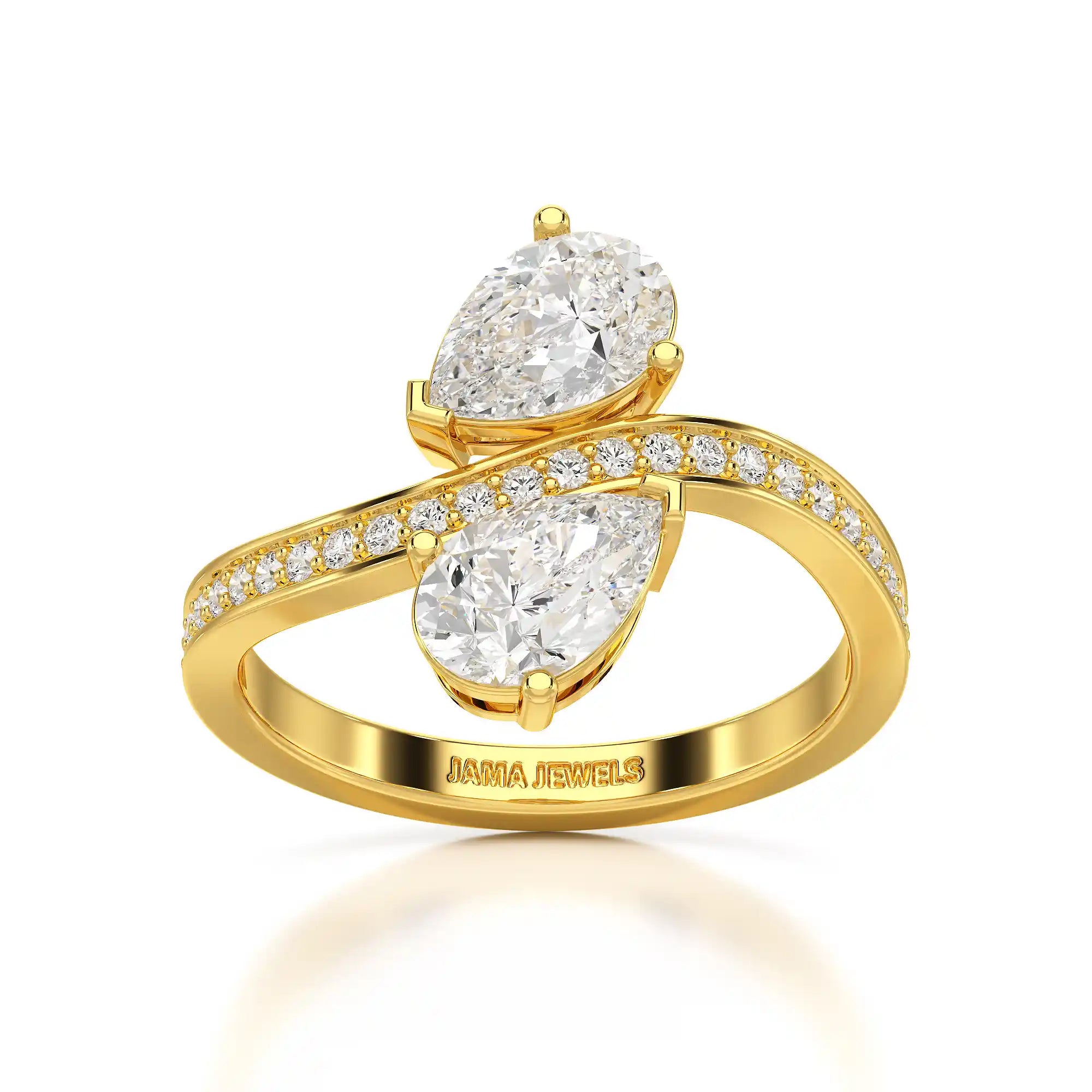 1.55 CT Two Stone Pear Cut Ring with Round Cut Side Diamonds