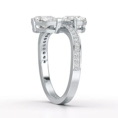 1.55 CT Two Stone Pear Cut Ring with Round Cut Side Diamonds