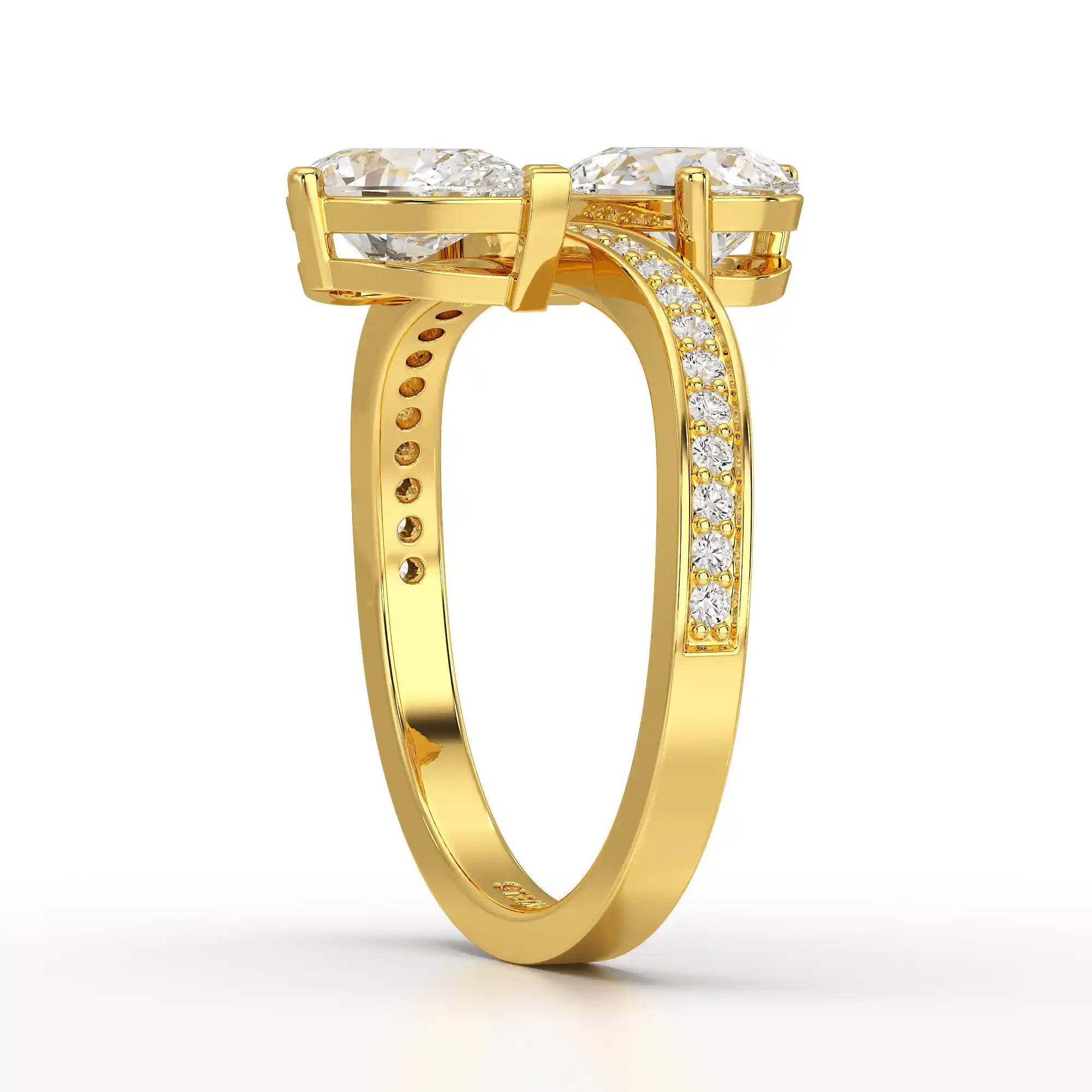 1.55 CT Two Stone Pear Cut Ring with Round Cut Side Diamonds