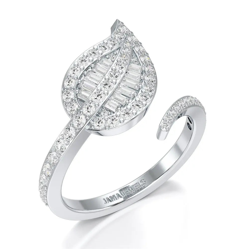 0.70 CT Baguette Cut Diamond Open Leaf Ring Jama Jewels