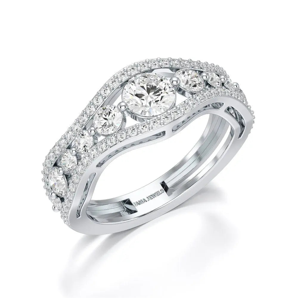 1.50 CT Round Cut Three Row Curved Diamond Ring Jama Jewels