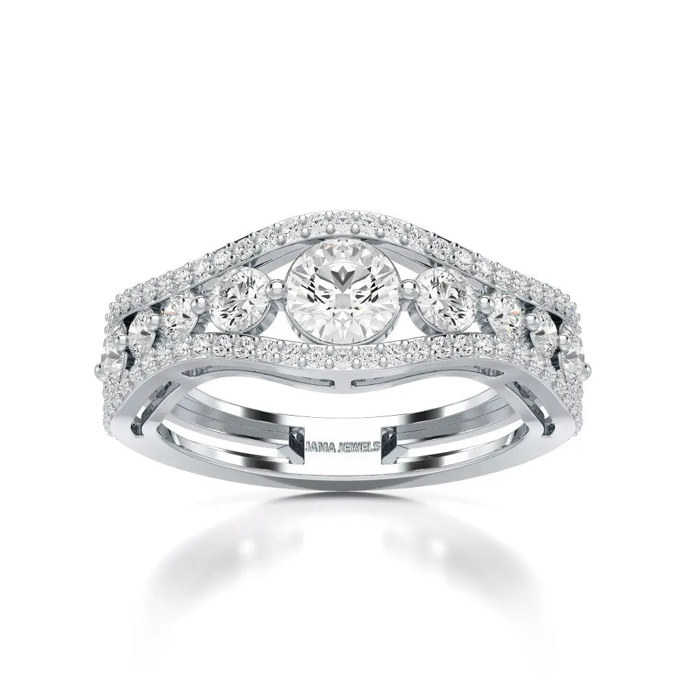 1.50 CT Round Cut Three Row Curved Diamond Ring Jama Jewels