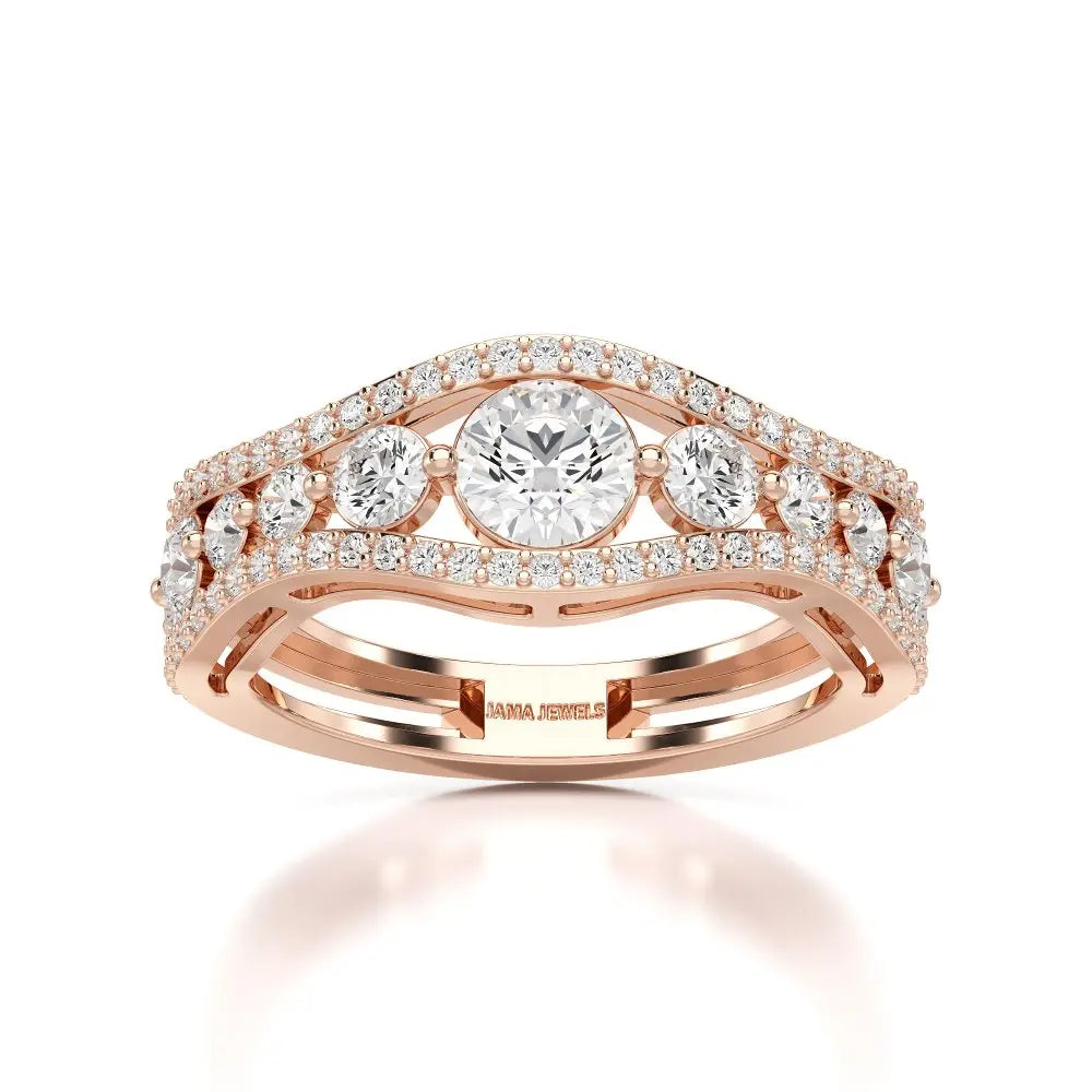 1.50 CT Round Cut Three Row Curved Diamond Ring Jama Jewels