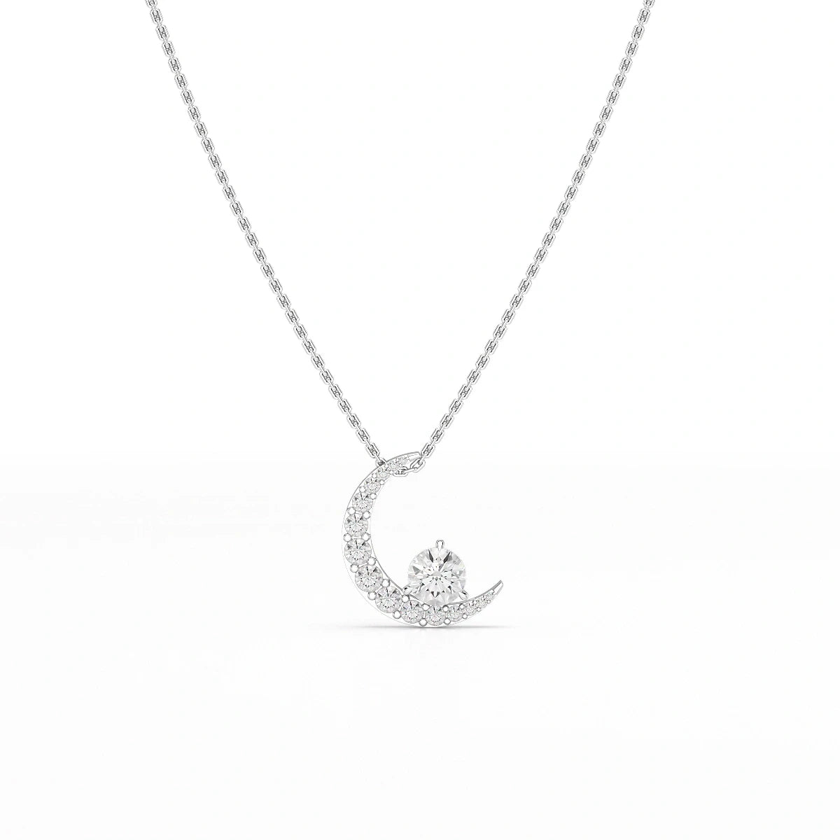 1.7 CT Lab Diamond Moon Shaped Round Chain Pendant