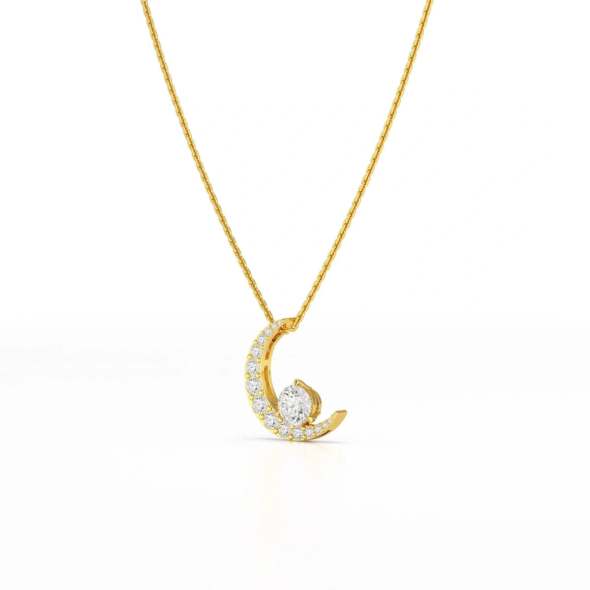1.7 CT Lab Diamond Moon Shaped Round Chain Pendant