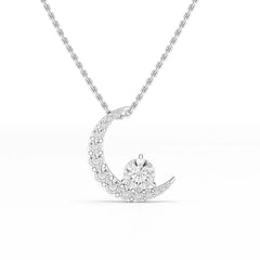 1.7 CT Lab Diamond Moon Shaped Round Chain Pendant
