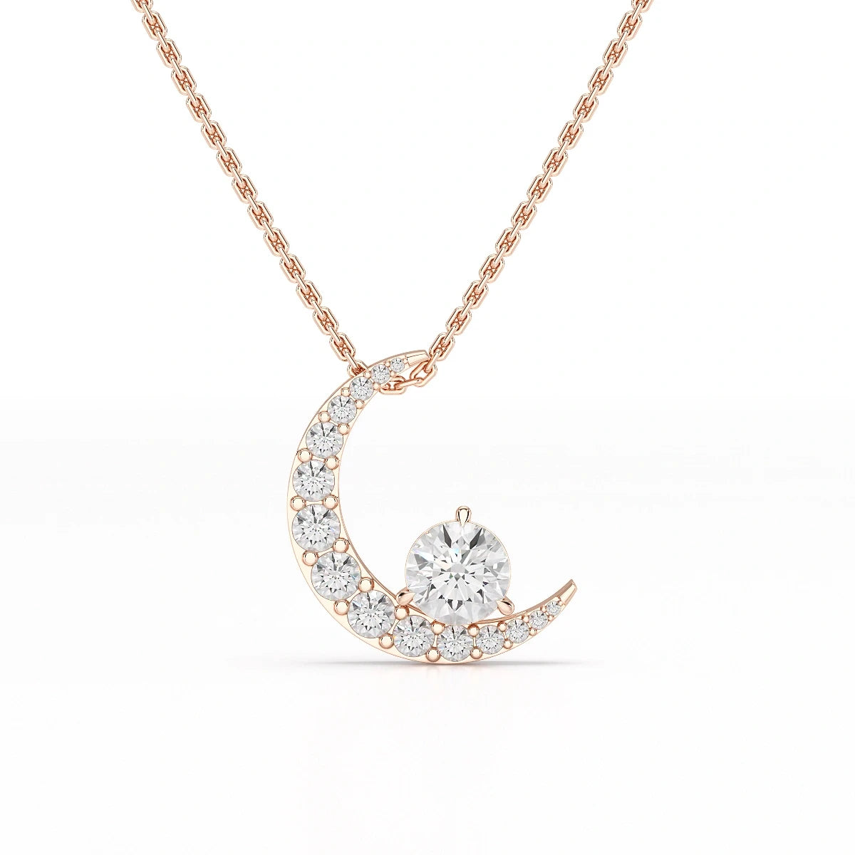 1.7 CT Lab Diamond Moon Shaped Round Chain Pendant