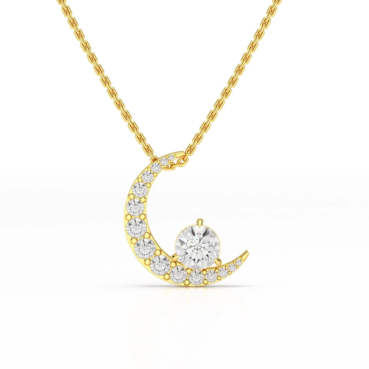 1.7 CT Lab Diamond Moon Shaped Round Chain Pendant