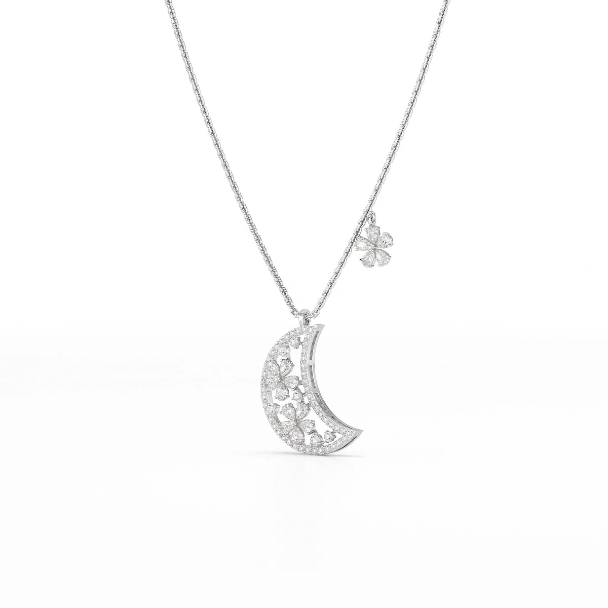 1.58 CT Lab Diamond Moon Shaped Chain Pendant