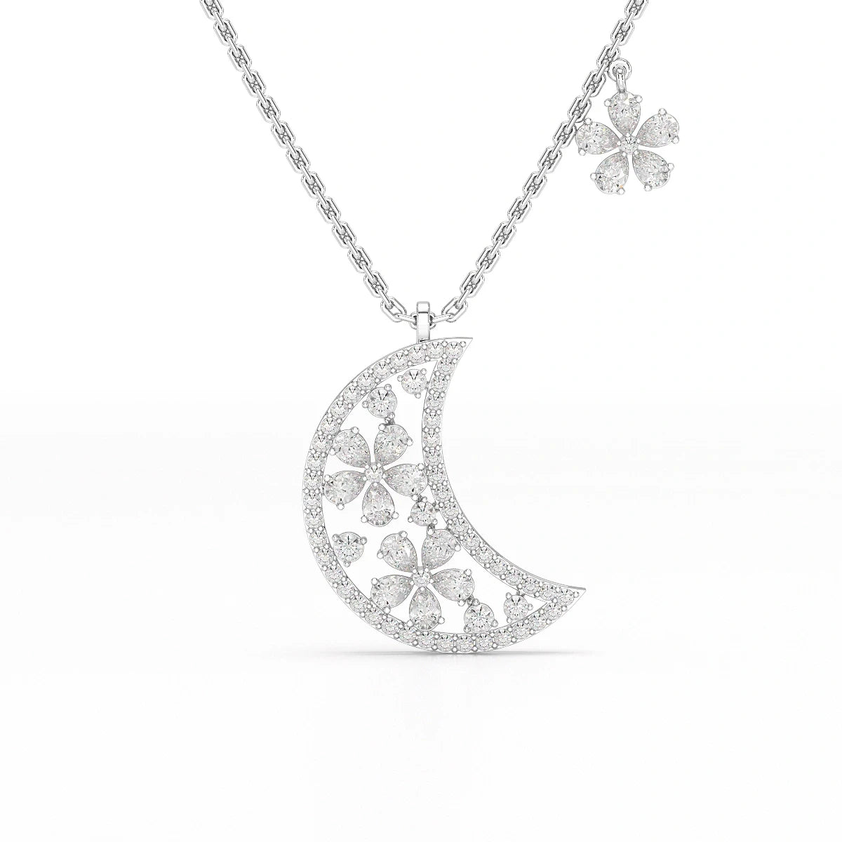 1.58 CT Lab Diamond Moon Shaped Chain Pendant