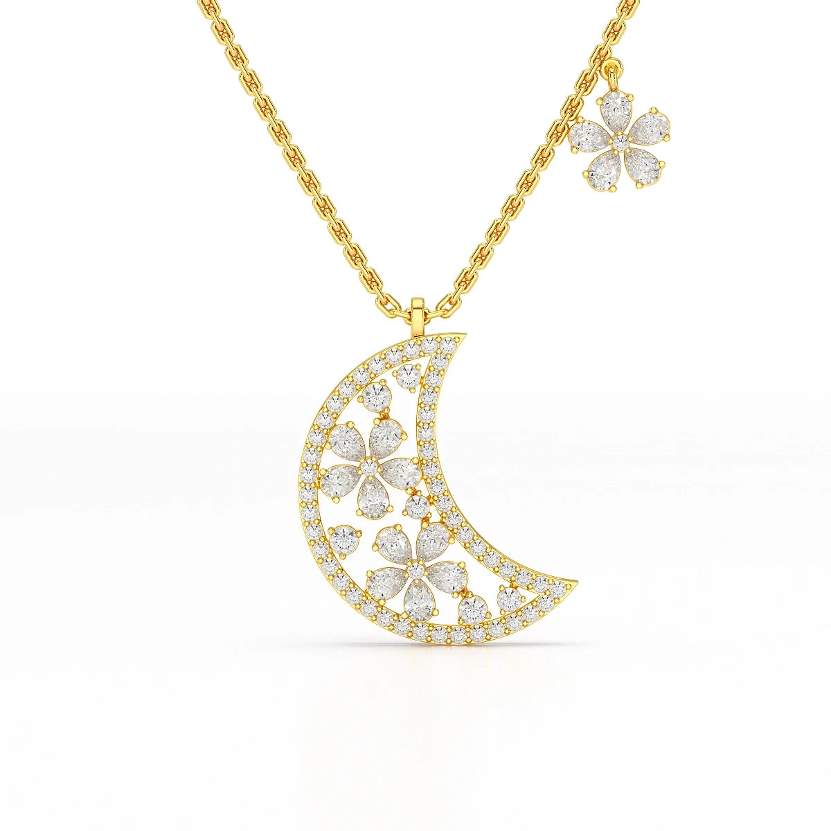1.58 CT Lab Diamond Moon Shaped Chain Pendant