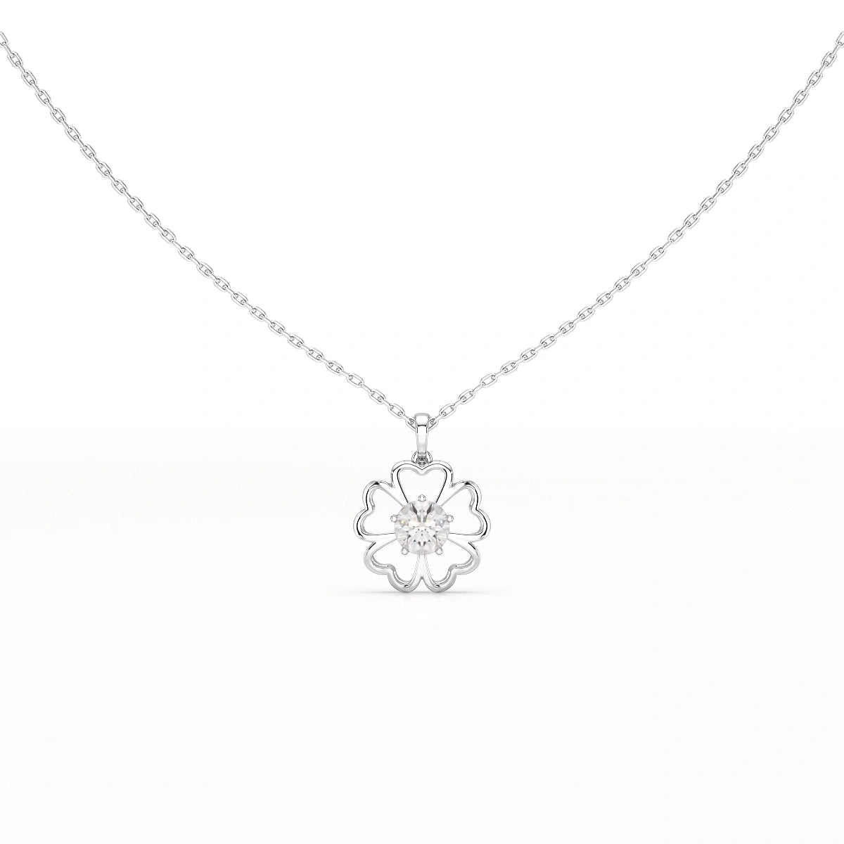 0.65 CT Heart Shape Pave Setting Chain Pendant With Round Cut Lab Diamonds