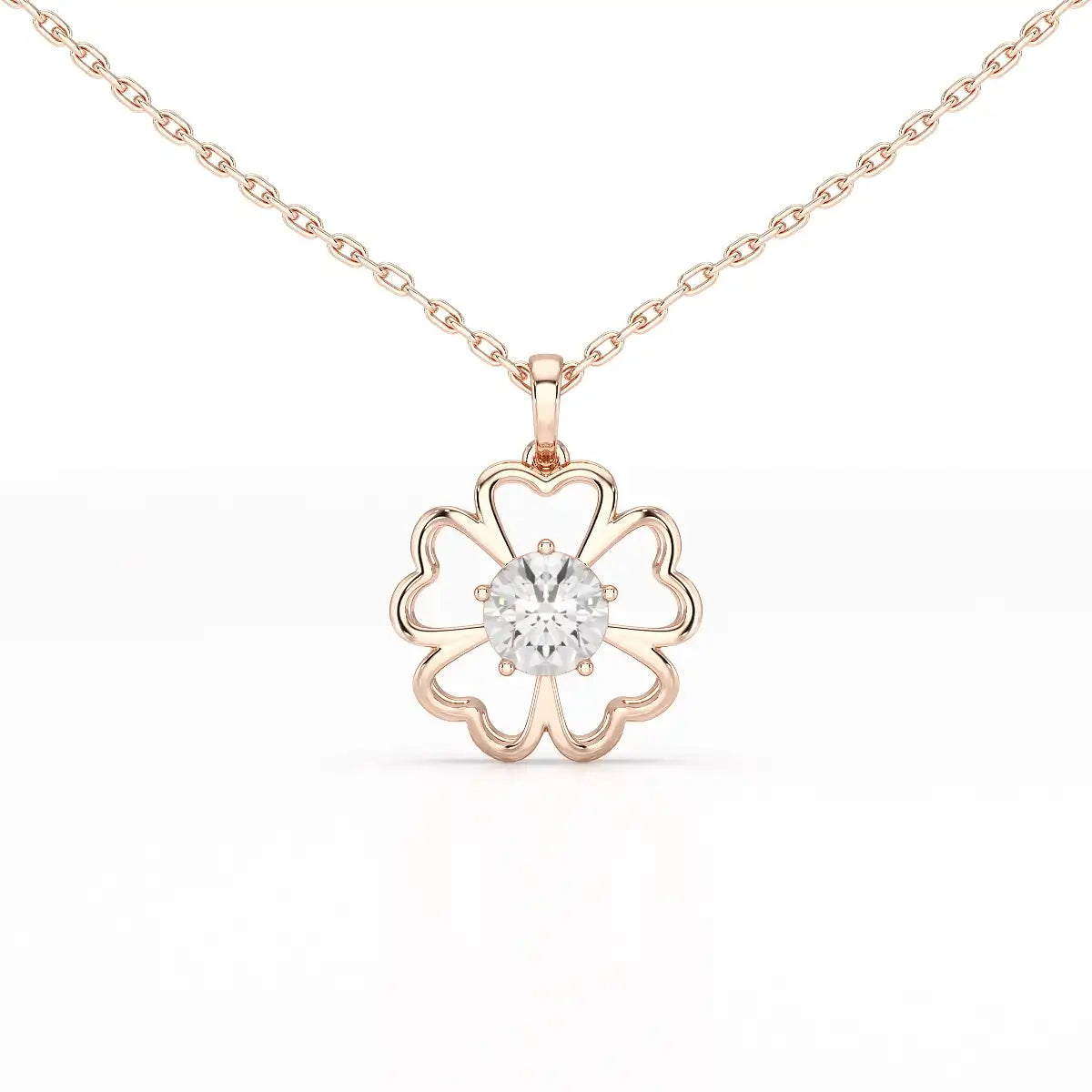 0.65 CT Heart Shape Pave Setting Chain Pendant With Round Cut Lab Diamonds