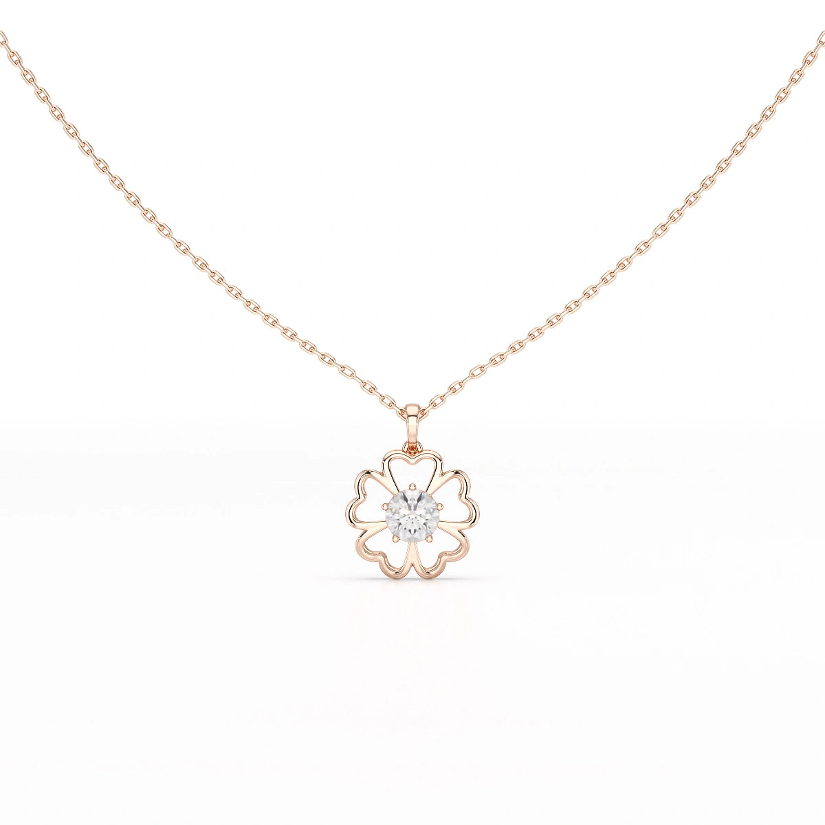 0.65 CT Heart Shape Pave Setting Chain Pendant With Round Cut Lab Diamonds