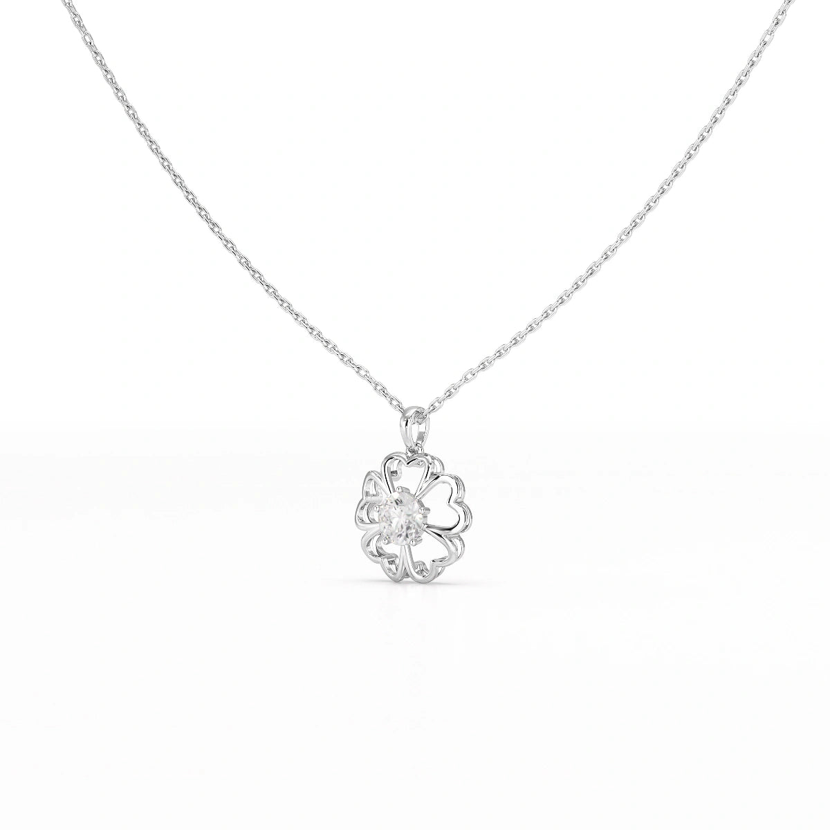 0.65 CT Heart Shape Pave Setting Chain Pendant With Round Cut Lab Diamonds