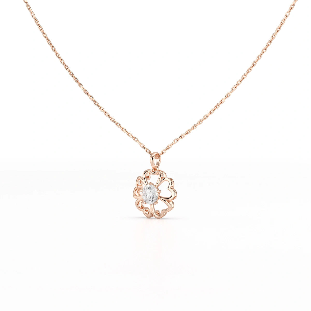 0.65 CT Heart Shape Pave Setting Chain Pendant With Round Cut Lab Diamonds