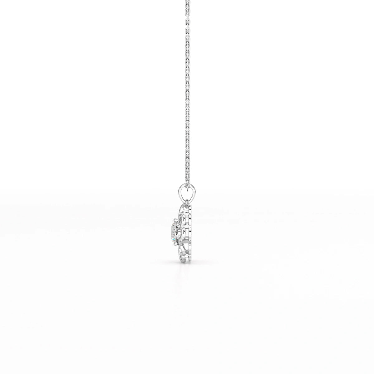 0.65 CT Heart Shape Pave Setting Chain Pendant With Round Cut Lab Diamonds