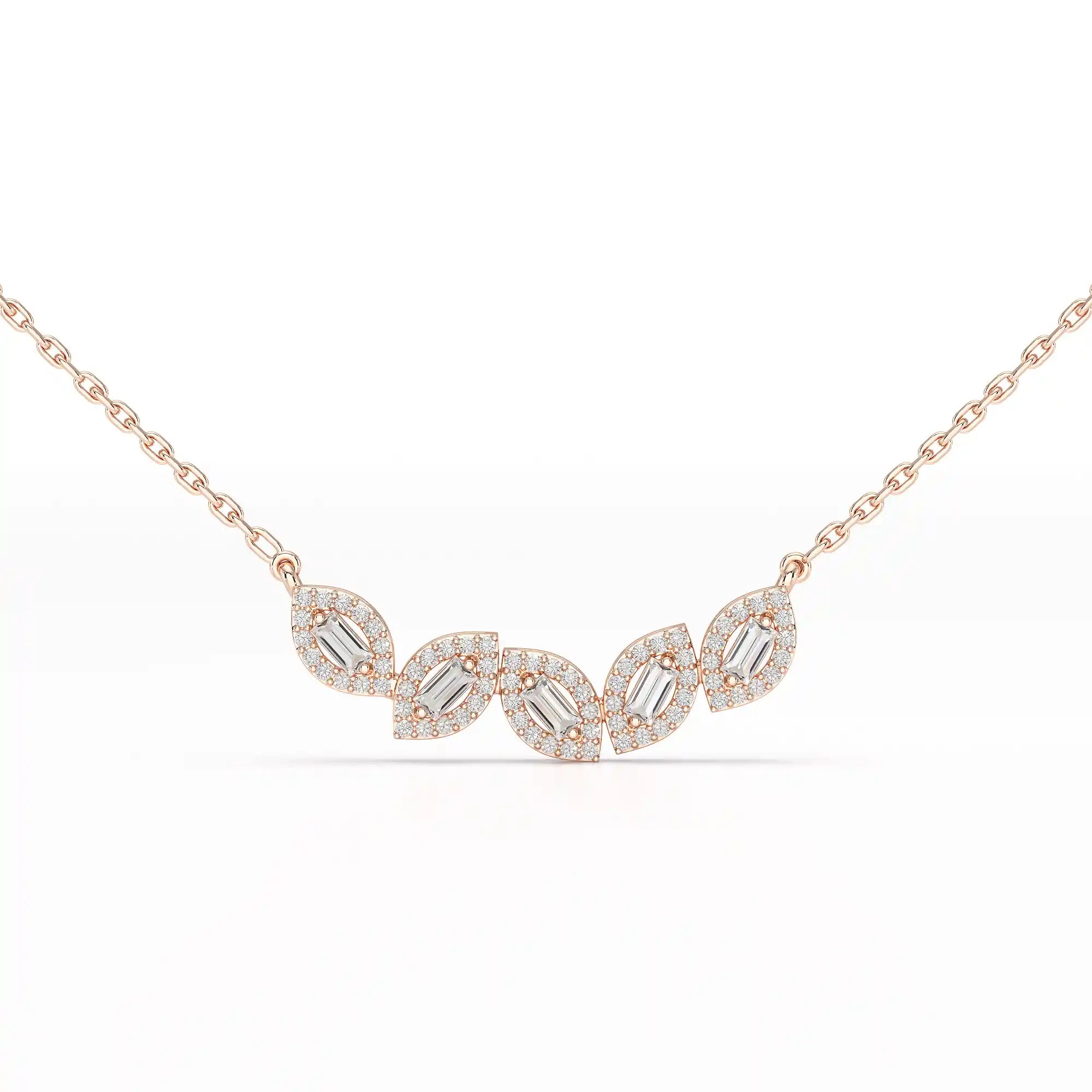 0.45 CT Baguette & Round Cut Diamond Chain Pendant