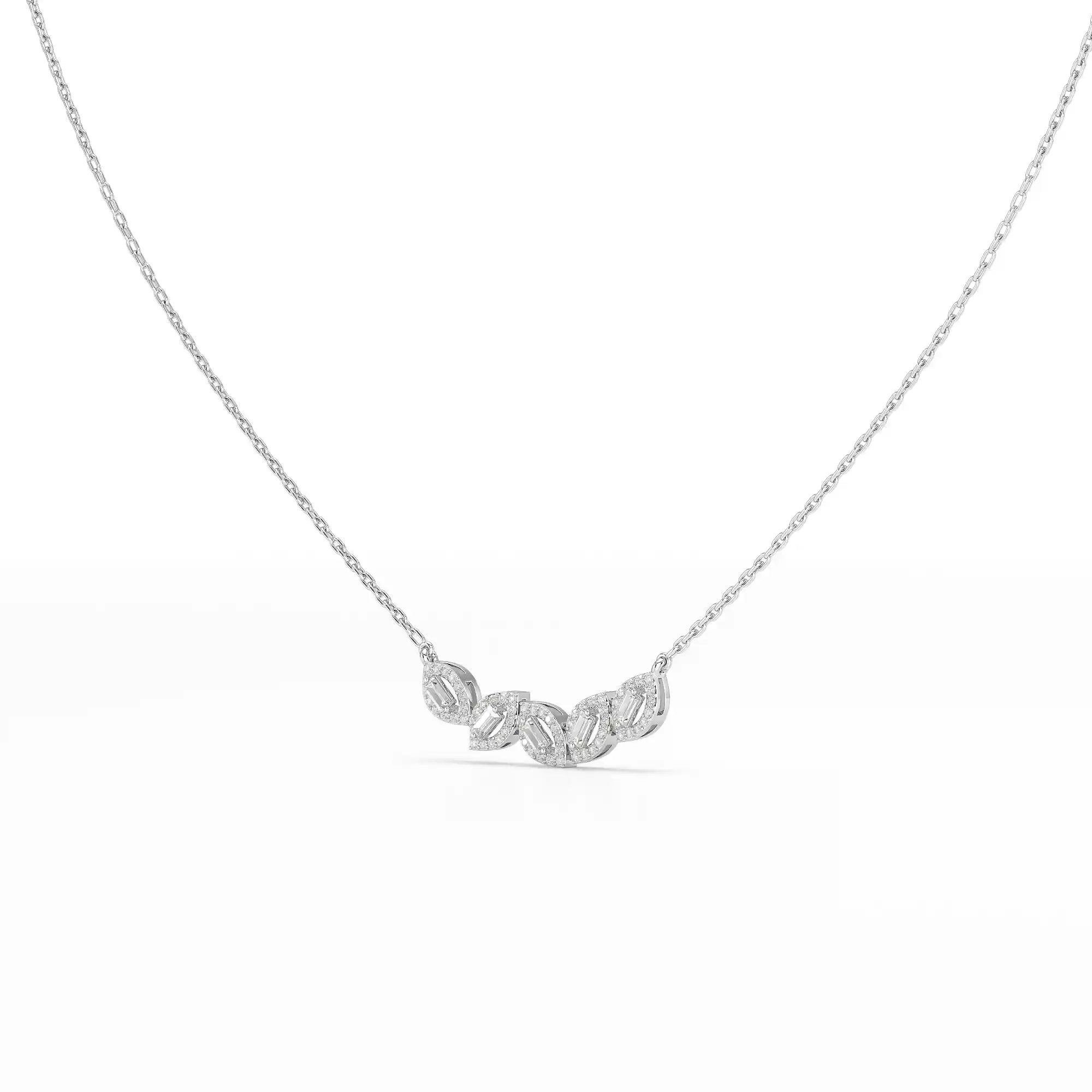 0.45 CT Baguette & Round Cut Diamond Chain Pendant