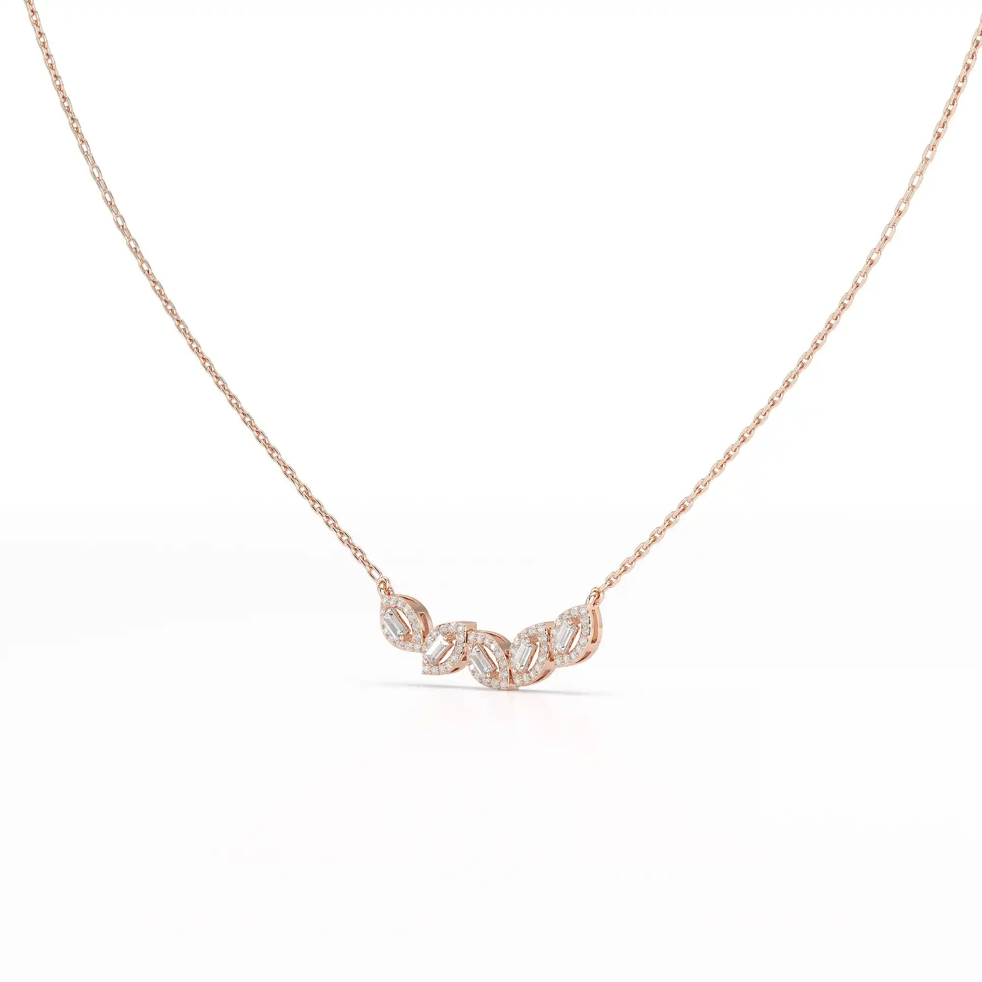 0.45 CT Baguette & Round Cut Diamond Chain Pendant