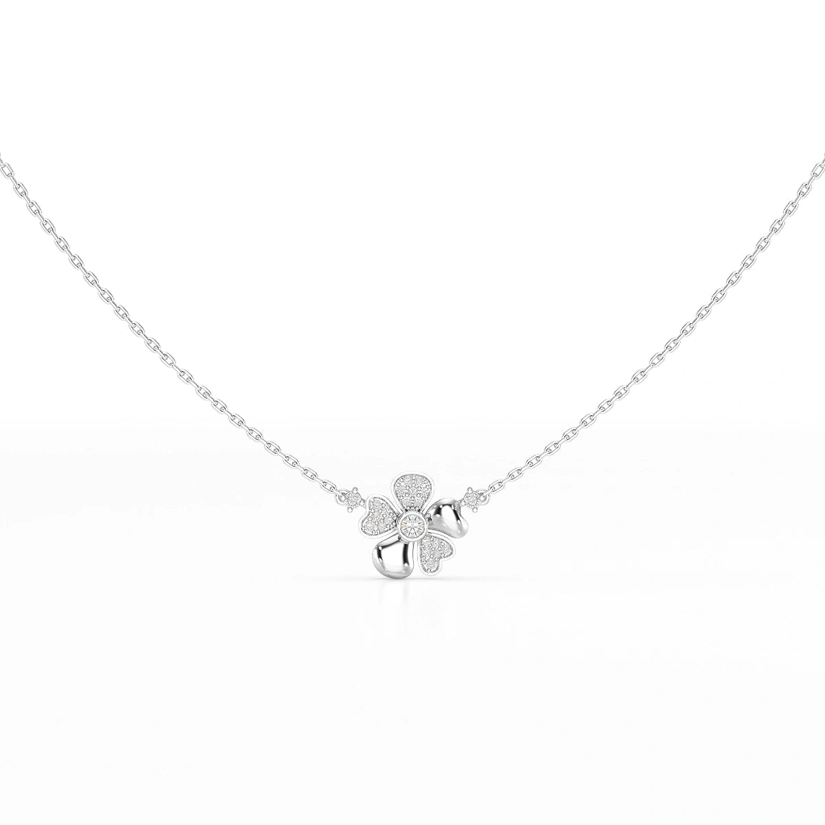 0.20 CT Flower Shape Lab Diamond Chain Pendant with Round Diamonds