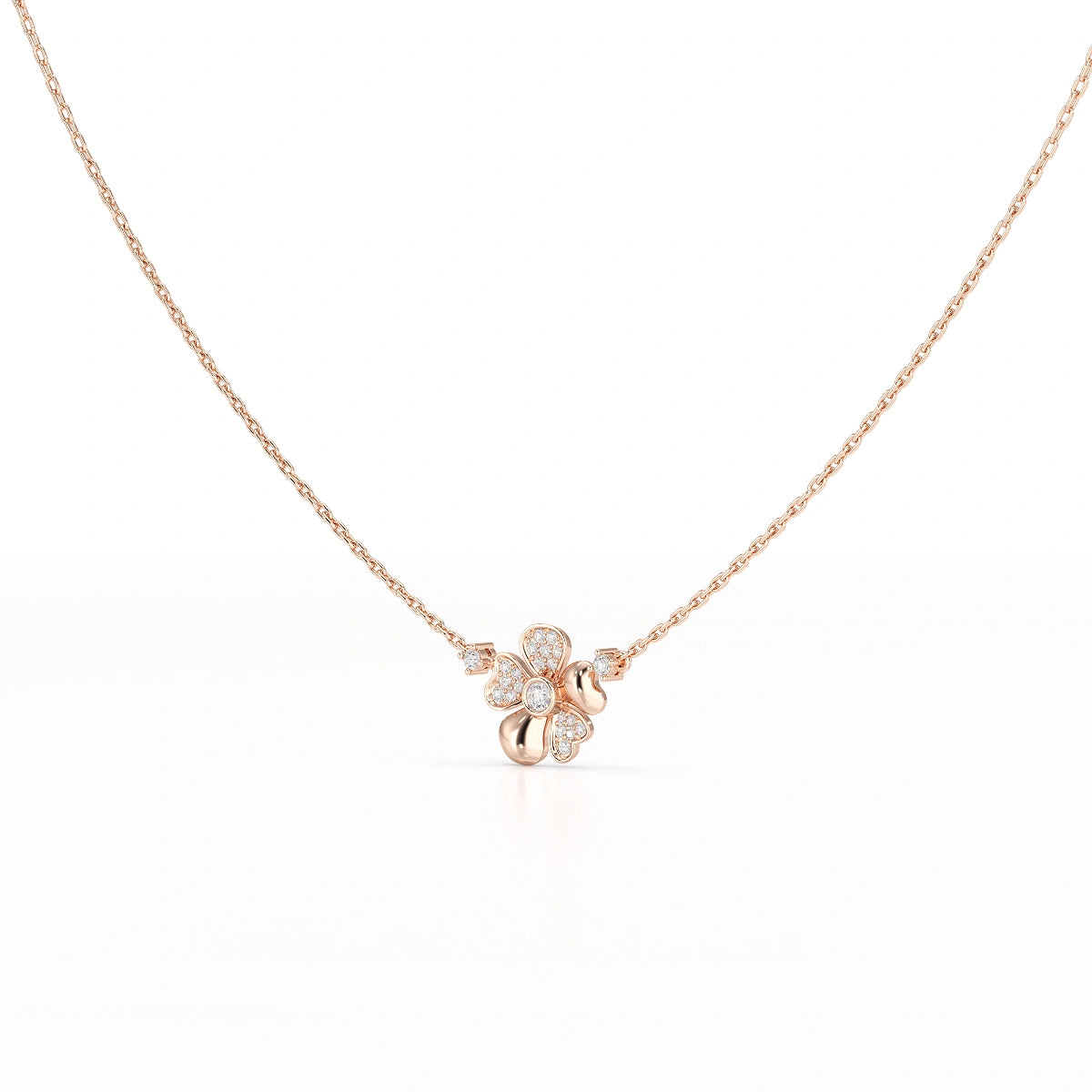 0.20 CT Flower Shape Lab Diamond Chain Pendant with Round Diamonds
