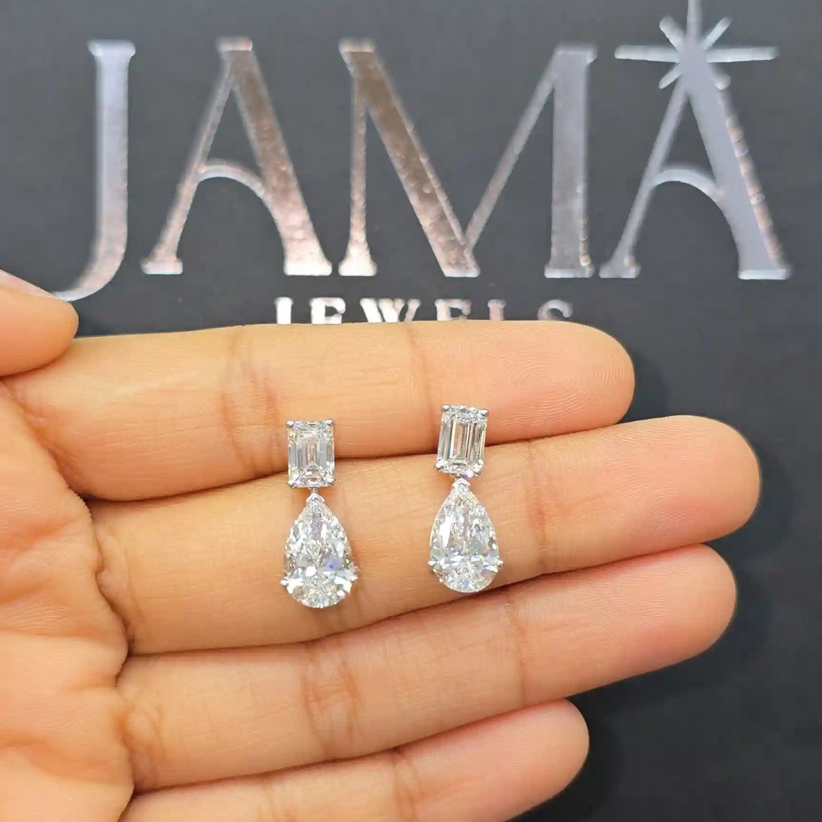 6 CT Emerald and Pear Cut Lab Diamond Drop Earring (Ready for Delivery)