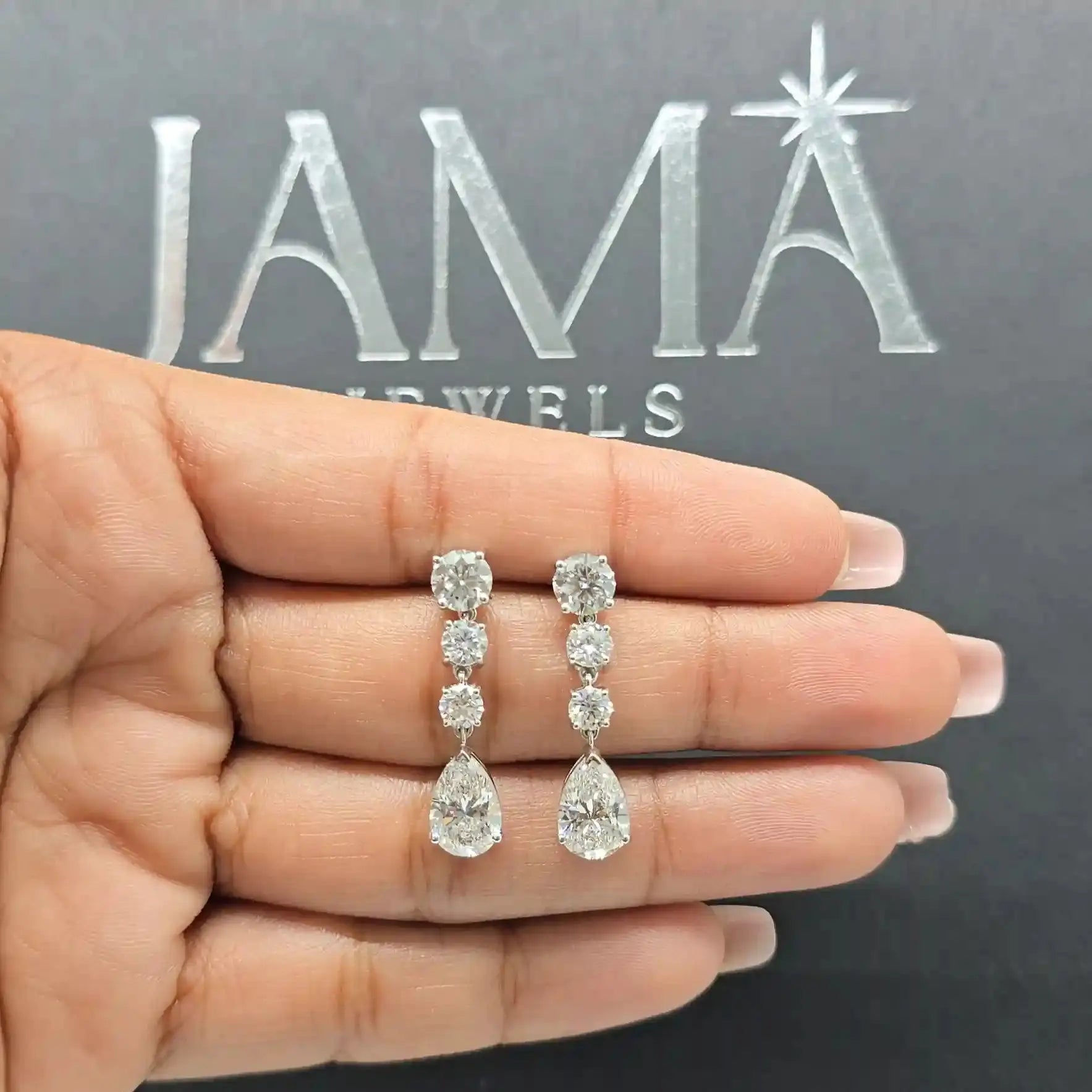 5.45 CT Pear & Round Cut Diamond Drop Earring (Ready for Delivery) Jama Jewels