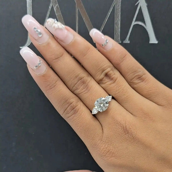 3.10 CT Round & Pear Three Stone Diamond Ring (Ready for Delivery)