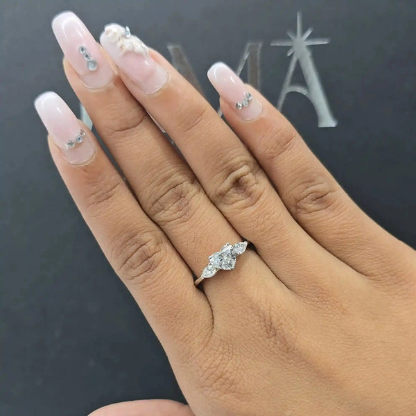 1.35 CT Heart & Pear Three Stone Diamond Ring (Ready for Delivery)