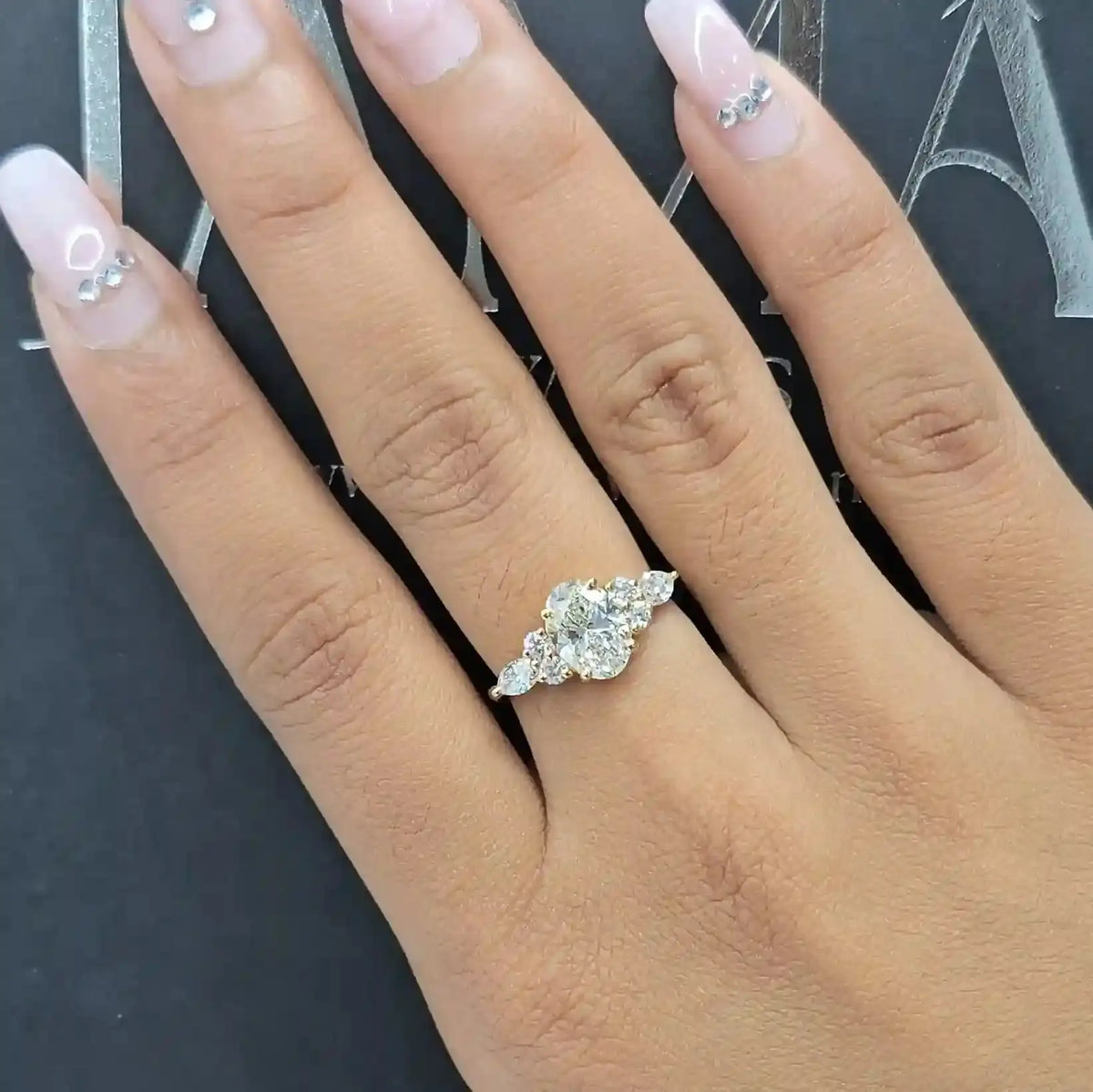 2.05 CT Oval Cut Lab Diamond Ring with side diamonds (Ready for Delivery) Jama Jewels