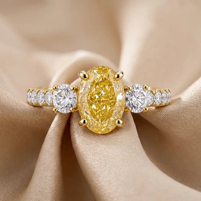 2.20 CT Yellow Oval & Round Three Stone Diamond  Ring Jama Jewels