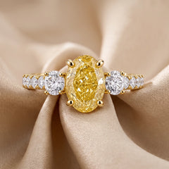 2.20 CT Three Stone Oval & Round Cut Ring With Side Diamonds