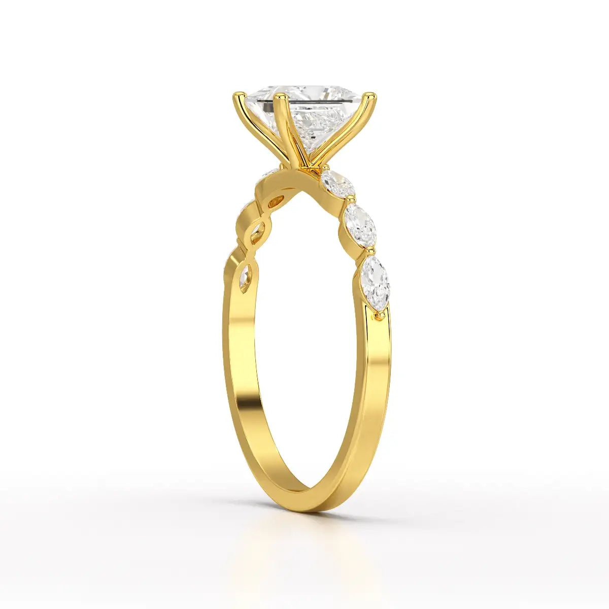 1.3 CT Princess Cut Lab Diamond Ring with Marquise cut Side Diamonds