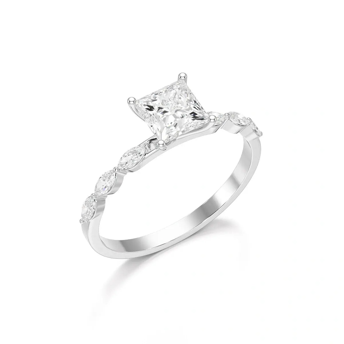 1.3 CT Princess Cut Lab Diamond Ring with Marquise cut Side Diamonds