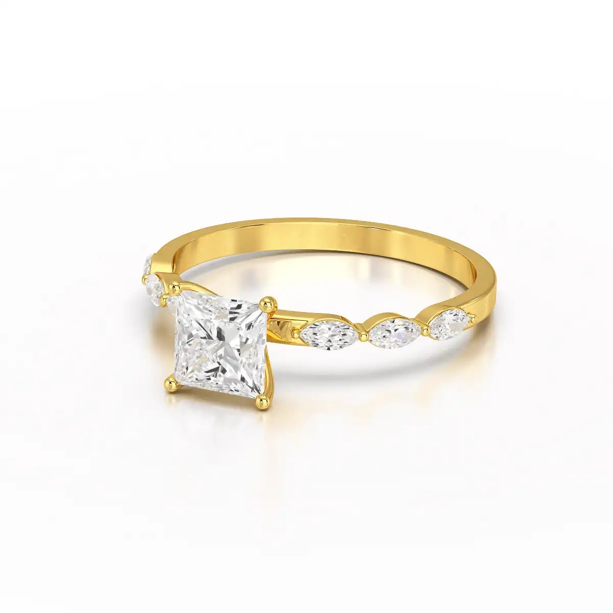 1.3 CT Princess Cut Lab Diamond Ring with Marquise cut Side Diamonds