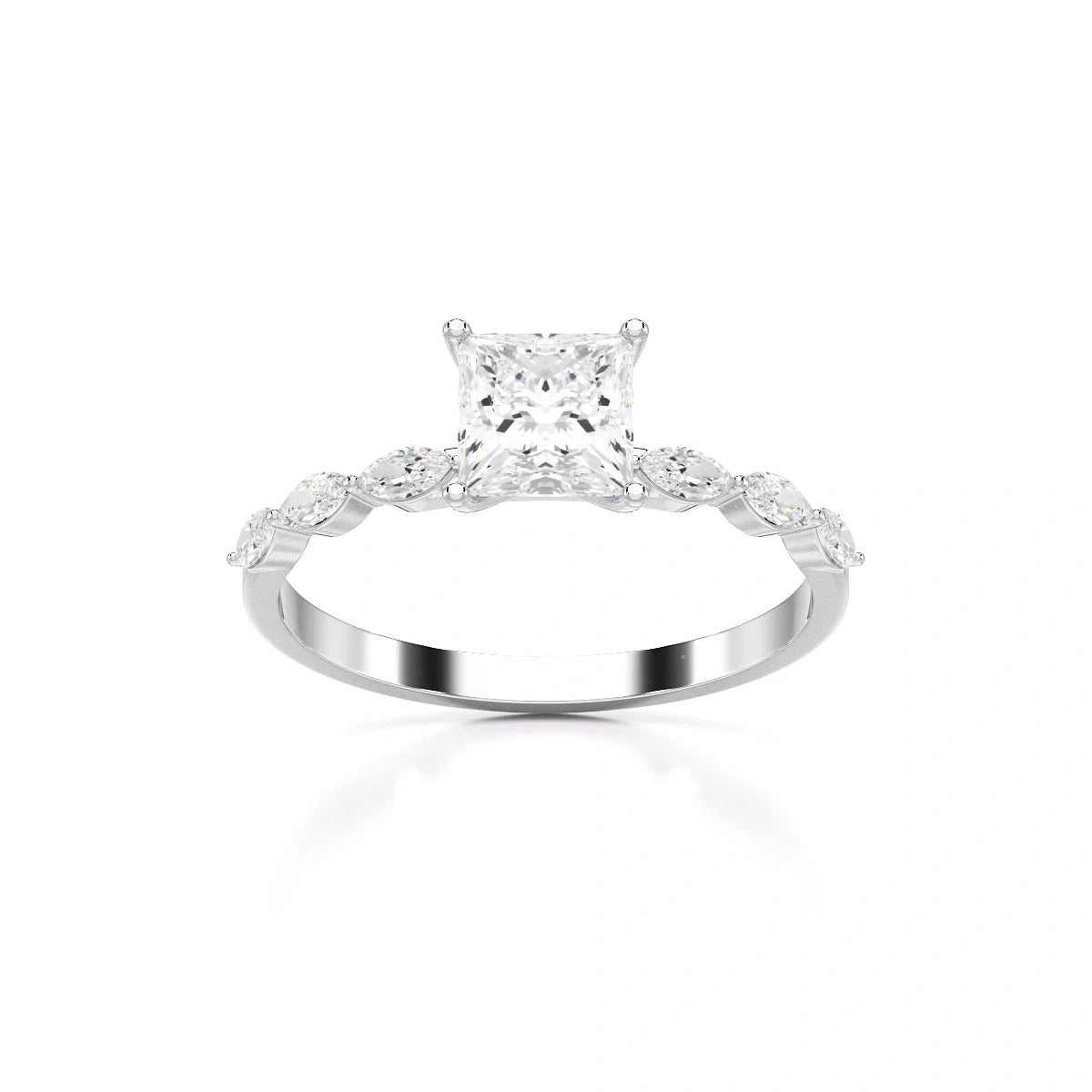 1.3 CT Princess Cut Lab Diamond Ring with Marquise cut Side Diamonds