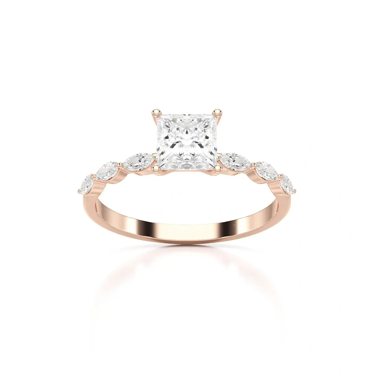 1.3 CT Princess Cut Lab Diamond Ring with Marquise cut Side Diamonds