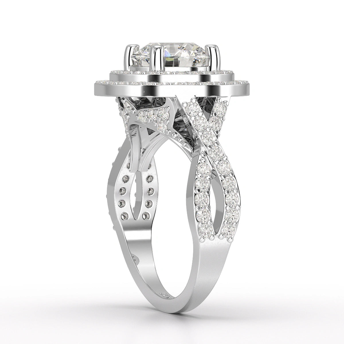 3 CT Round Cut Layered Halo Lab Diamond Ring